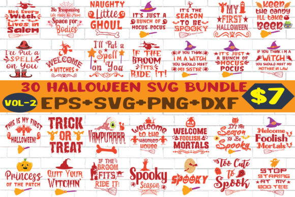 30 Halloween T-shirt Design Bundle: Graphics for Crafts