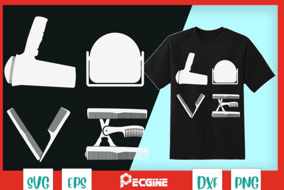 Hairdryer Scissors Barber Hair Brush: Graphic Assets for T-Shirt Designs