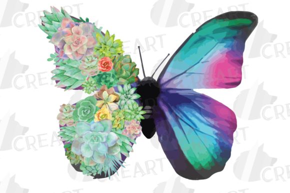 Succulent Garden Butterfly Clipart for Graphics & Print Templates